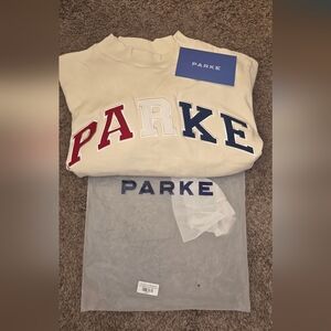 PARKE Cream Sweatshirt with Red and Blue Letters SIZE XXL New in Bag.
